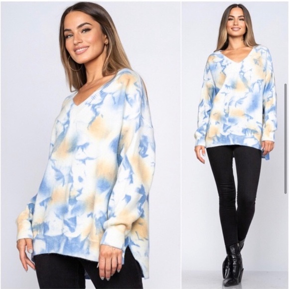 LAST ONE: Women’s cashmere feel soft tie dye v neck cozy warm sweater - Picture 3 of 6